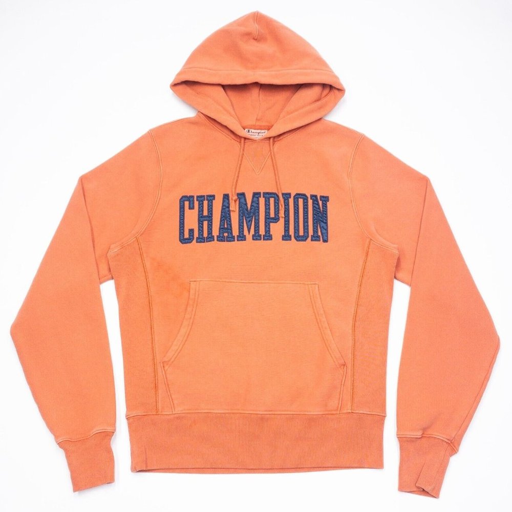 Champions Reverse Weave Hoodie Men's Small Spell Out Long Sleeve Pullover Peach